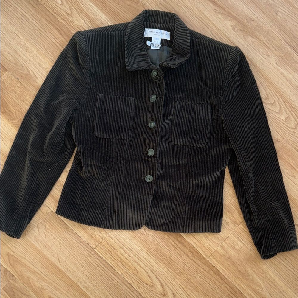 Vintage Jones of New York Corduroy Olive Green Jacket 6P Petite 100% Cotton